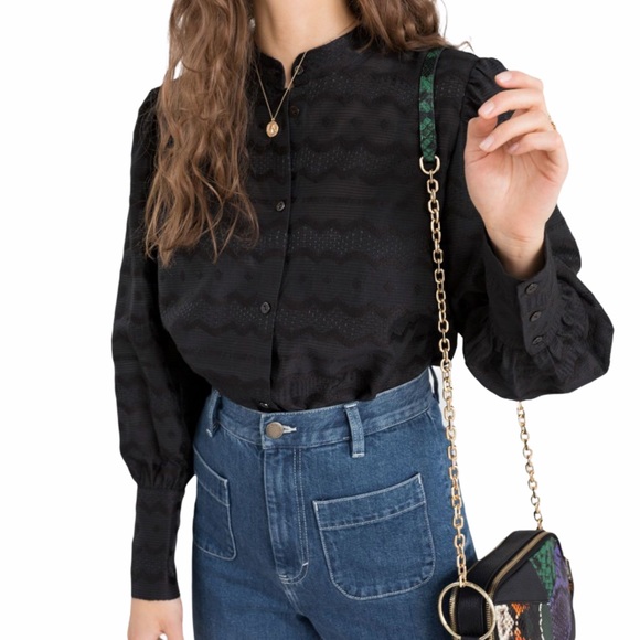 & Other Stories Black Jacquard Button Up Top - 10 - Picture 1 of 13